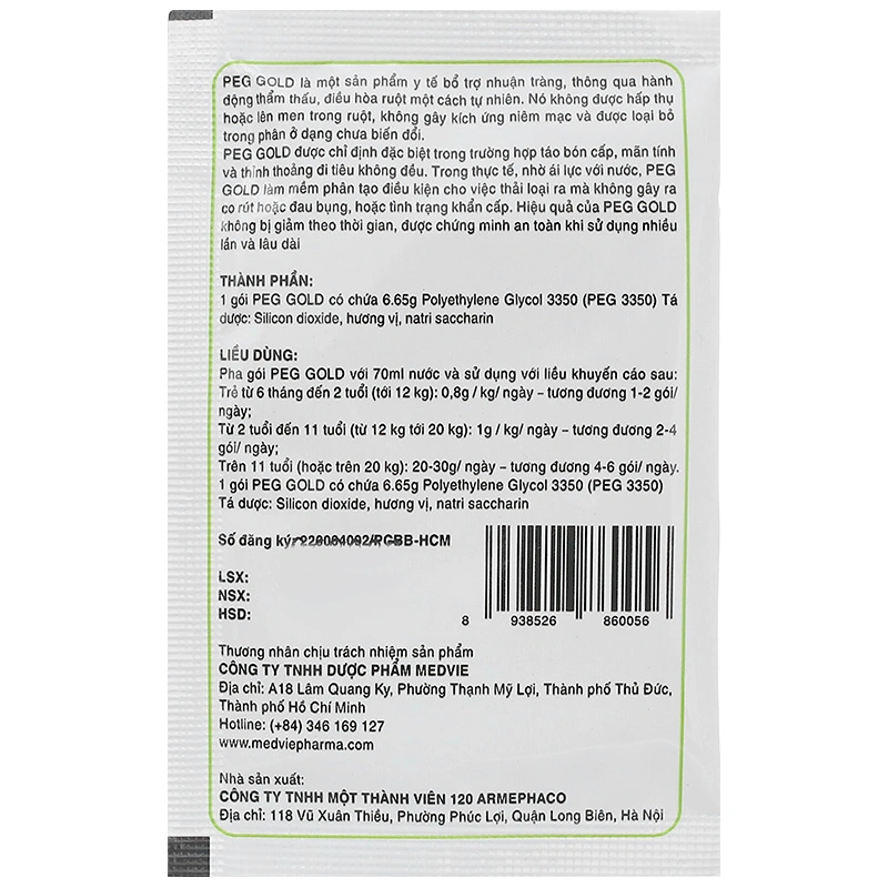 Bột bổ trợ nhuận tràng PEG Gold hộp 30 gói x 6.65g - 6